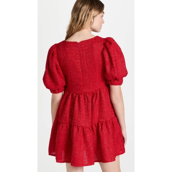 Sister Jane Carina Tweed Puff Sleeve Babydoll Mini Dress in Red size M NWT - Picture 2 of 16